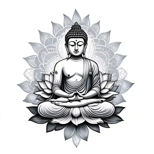 buddah with lotus flower and mandala tattoo design idea