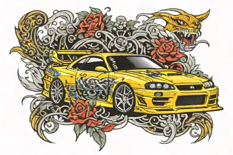 supra racing gtr R34 car tattoo design idea