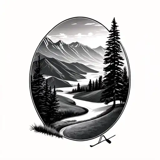 golf course landscape and ski tattoo design idea