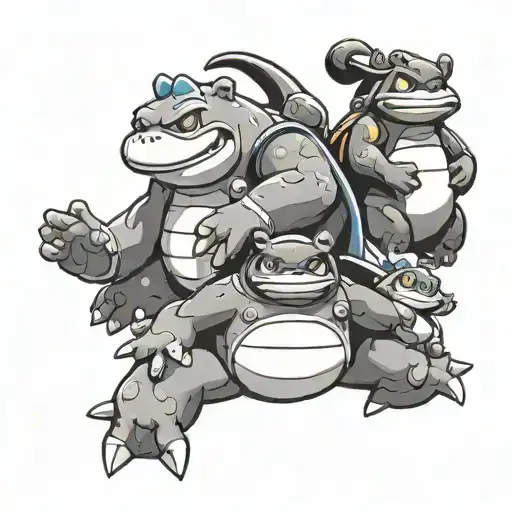 these three Nintendo characters hanging out together: r.o.b., king k. rool, and snorlax tattoo design idea