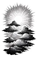 clouds with sun rays tattoo design idea