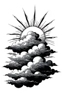 clouds with sun rays tattoo design idea