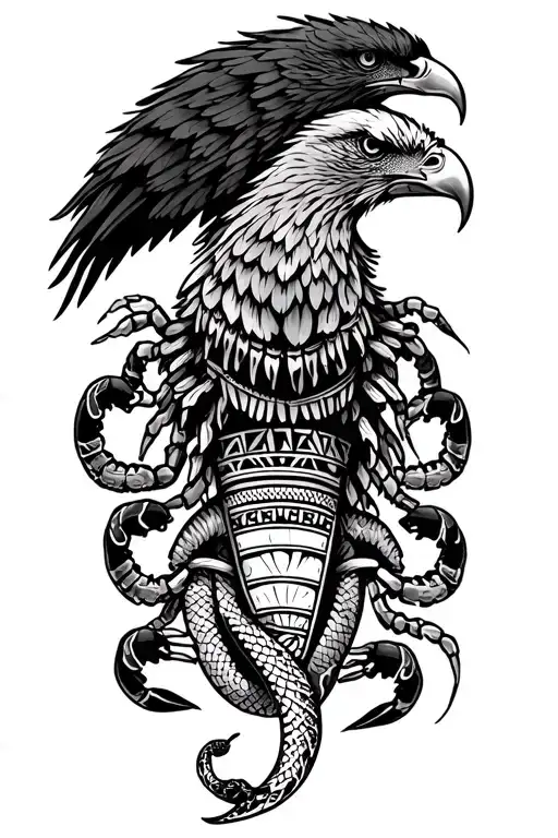 Mexican Aztec eagle snake full leg tattoo with scorpions tattoo design idea