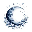 Waxing Gibbous and waxing crescent moon phase with cosmos flower petals tattoo design idea