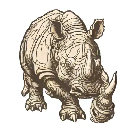half finished 3d printed rhino  tattoo design idea