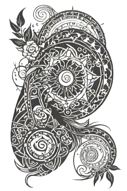 Wispy spiral unalome music geometric grit sunshine tattoo design idea