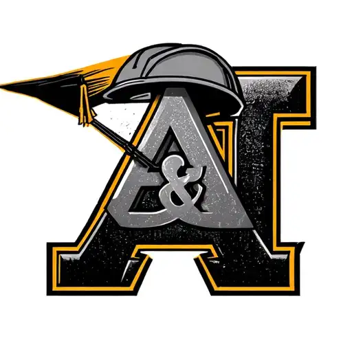 vertical A&T and on top of the a there is a hard hat a&T is the college i went to and i graduated with a construction d tattoo design idea