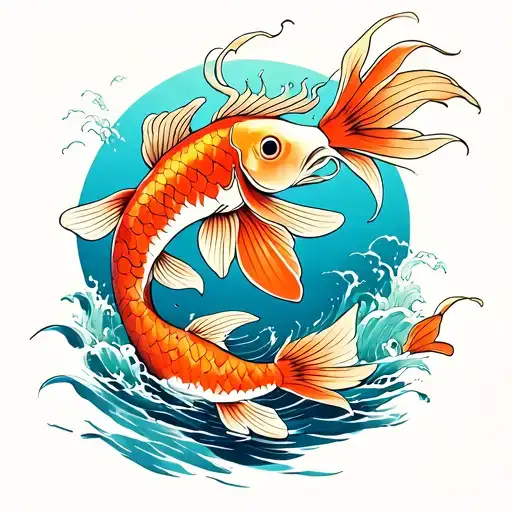 a japanese style orange carp in the sea tattoo design idea