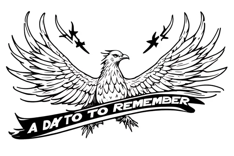 a day to remember phoenix bird with bands name across tattoo design idea