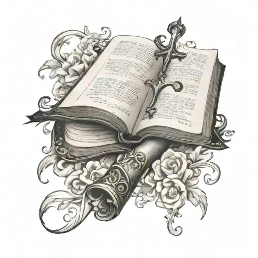 Design a tattoo of a bible with intricate black and grey shading, incorporating personal elements like your son's name or a meaningful scripture tattoo design idea