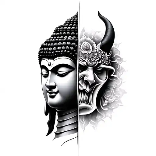 Half Buddha Half Demon tattoo design idea