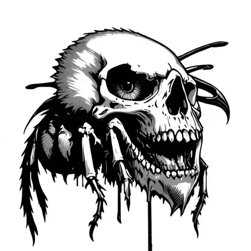 raven Skull Evil eye Castle Gargoyle Bee ( possibly rotting) tattoo design idea