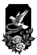 dove with chain with letter c rose with a wedding ring sleek sun clouds tattoo design idea