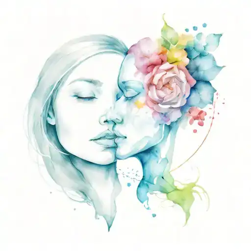A single face divided vertically into two equal halves, representing the cycle of life and death. The left side (Life -  tattoo design idea