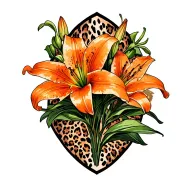 orange lillies with leopard print surrounded tattoo design idea