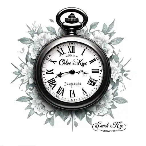 "Chloe Sarah Kye" Pocket Watch with names subtly incorporated tattoo design idea