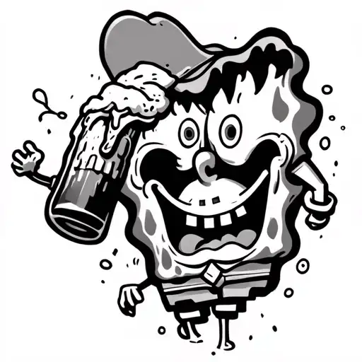 spongebob with beer tattoo design idea