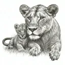 lioness plus 3 cubs playing in a field tattoo design idea