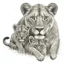lioness plus 3 cubs playing in a field tattoo design idea