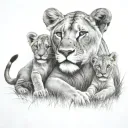 lioness plus 3 cubs playing in a field tattoo design idea