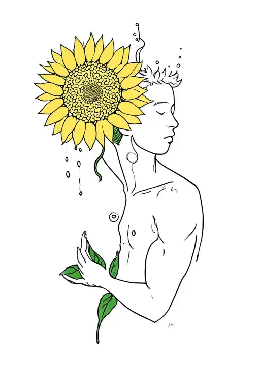 sunflower man using water pal on his own head tattoo design idea