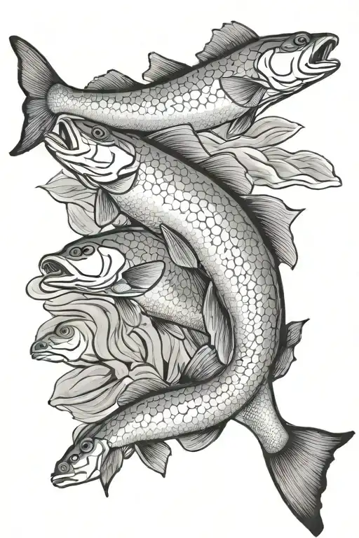 walleye fish with dad walking tattoo design idea
