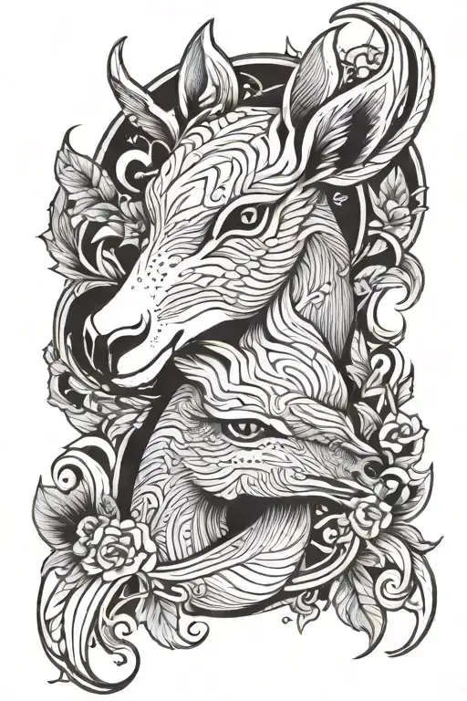 Half Swan Face Half Deer Face split in half tattoo design idea