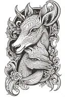 Half Swan Face Half Deer Face split in half tattoo design idea
