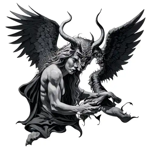something about god killing the devil half angel tattoo design idea