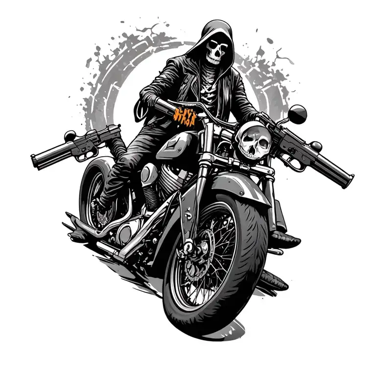 GUN AND SKULL GRIM REAPER ON MOTORCYCLE tattoo design idea
