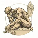 the atlas titan sitting on the earth in the pose of the thinker tattoo design idea