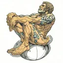the atlas titan sitting on the earth in the pose of the thinker tattoo design idea