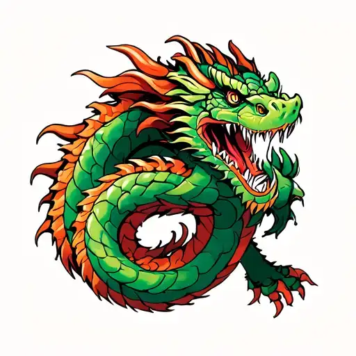 mythical dragon coiled tattoo design idea