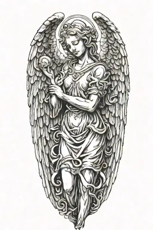 female angel made of stone tattoo design idea