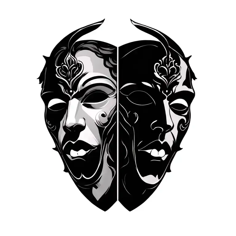 Gemini masks tragedy and comedy tattoo design idea