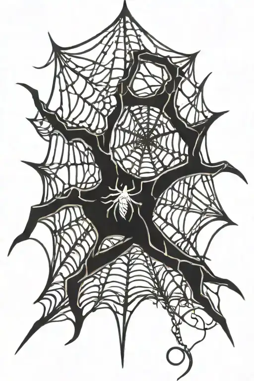 spider web at top with a spider hanging  tattoo design idea