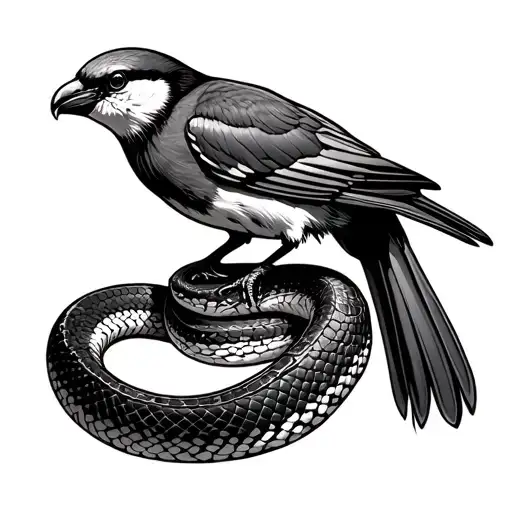 copperhead snake and bird perched tattoo design idea