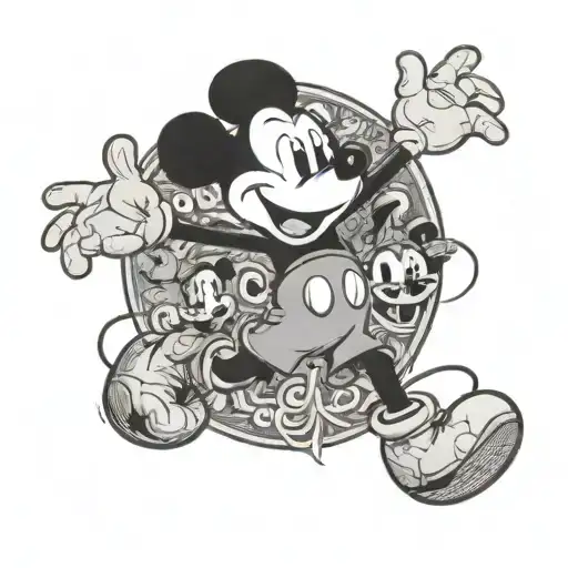 vintage Mickey Mouse character montage tattoo design idea