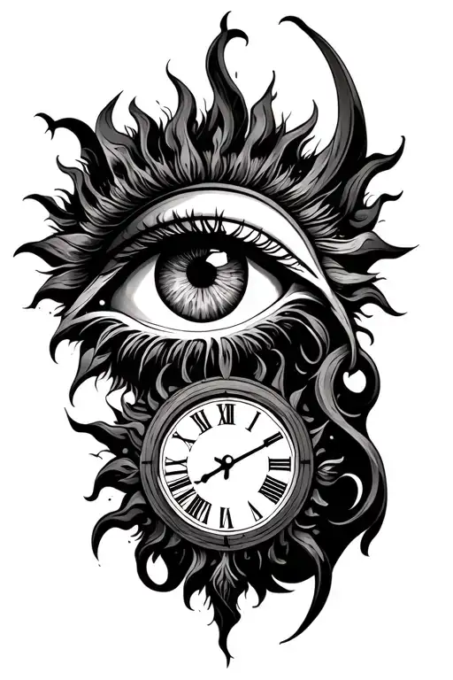 All seeing eye clock sun 777 roman numerals and cross tattoo design idea