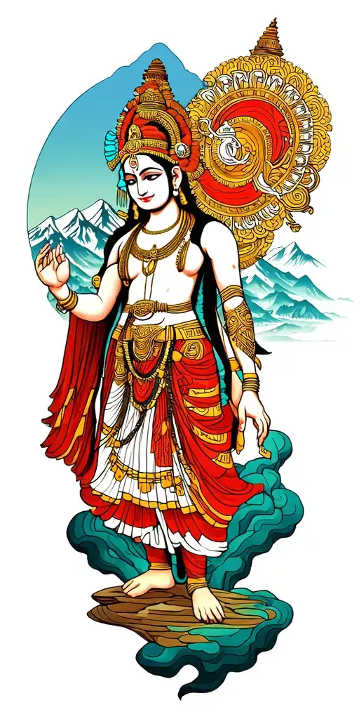 nepali god and the mountain landscape tattoo design idea