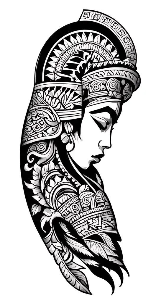 Mexican Aztec and Japanese inspired arm sleeve tattoo tattoo design idea