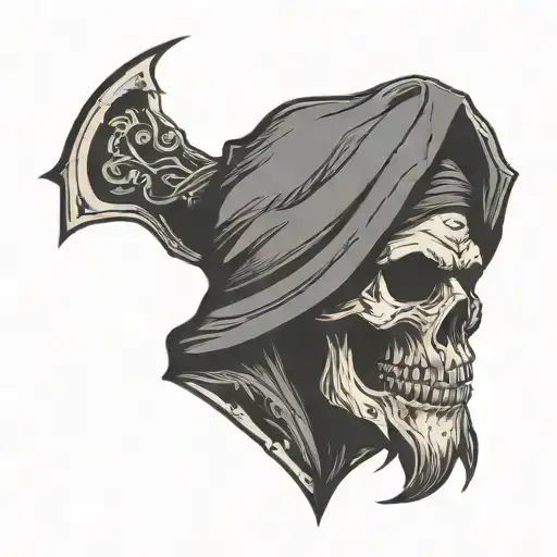 simplistic traditional grim reaper head, sailor jerry tattoo design idea