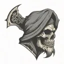 simplistic traditional grim reaper head, sailor jerry tattoo design idea