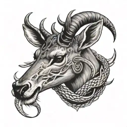 a deer eating a black mamba snake wrapped tattoo design idea