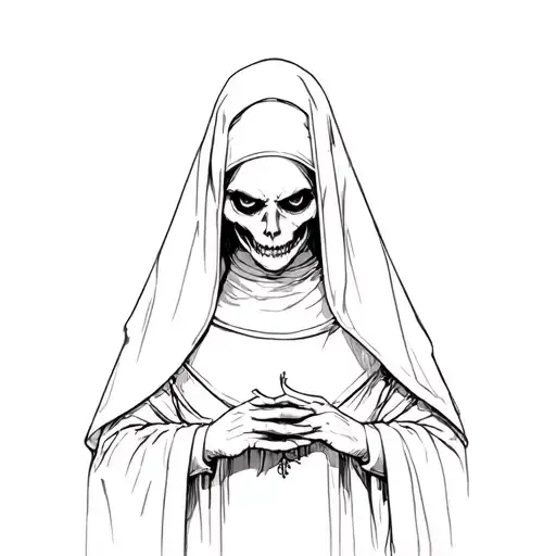 Spooky evil nun tattoo design idea
