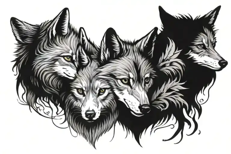two baby wolfs head one male one female. male initals are LMO and female wolf initals are SEM then the name Edmondson  tattoo design idea