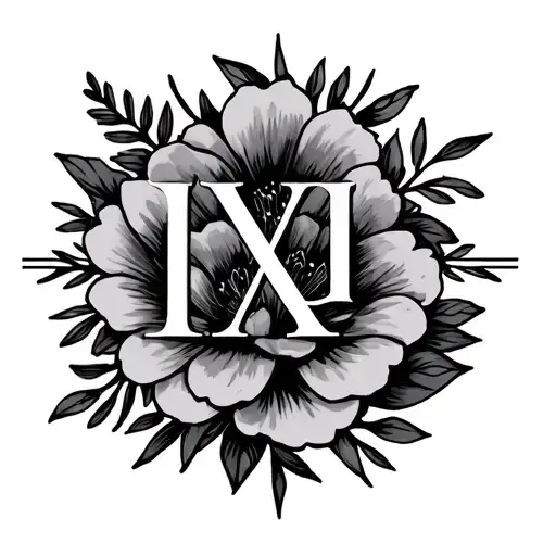 10 year wedding anniversary Roman numerals and flowers tattoo design idea