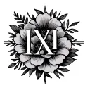 10 year wedding anniversary Roman numerals and flowers tattoo design idea