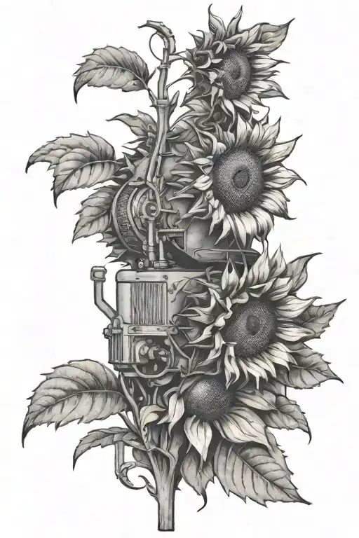 John Deere tractor sunflower tattoo design idea