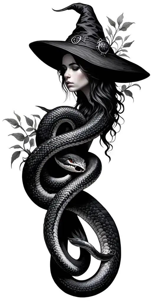 witch nature with snake wrapped tattoo design idea